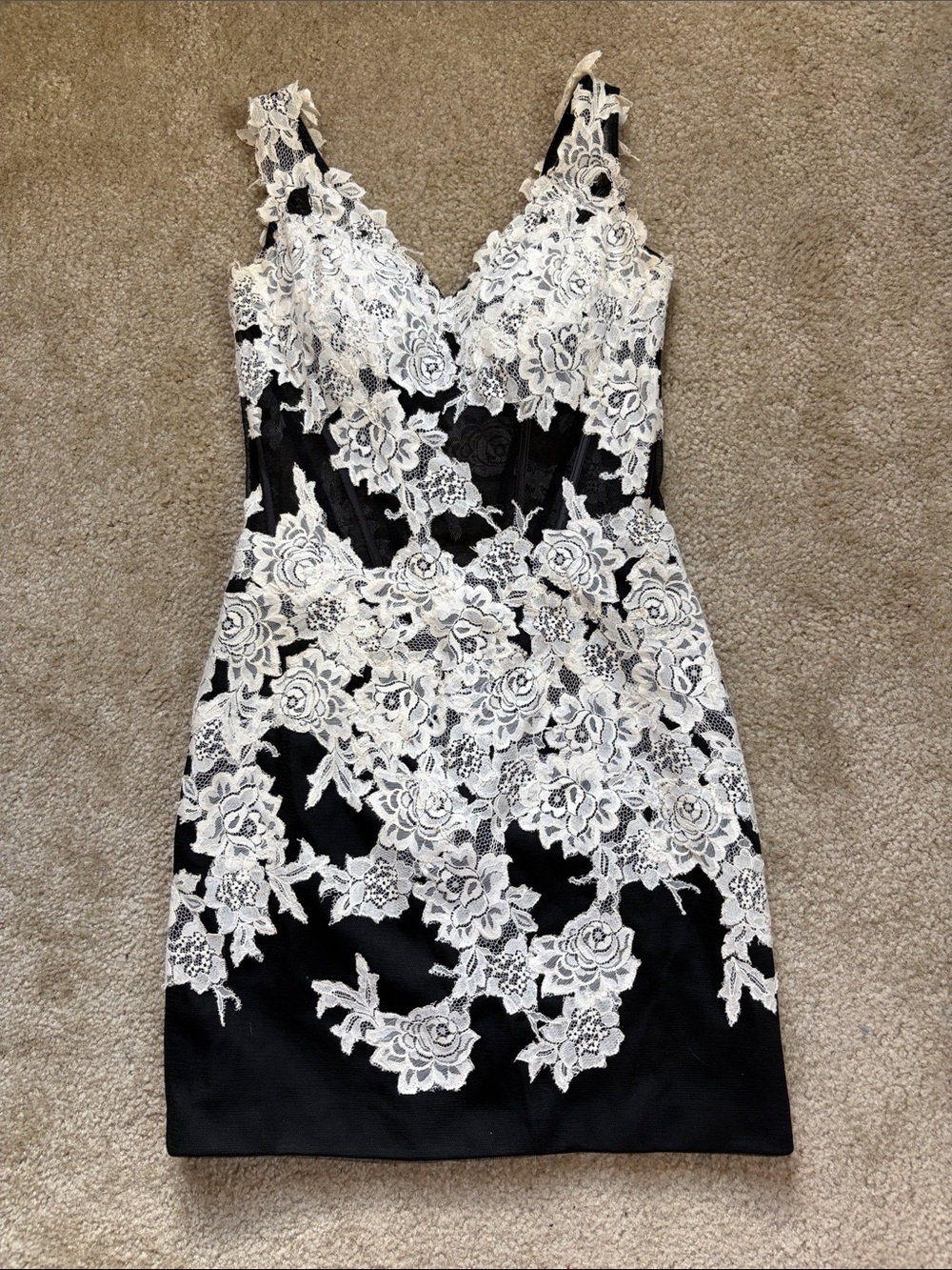 JVN by Jovani Corset Style Black and White Mini Dress